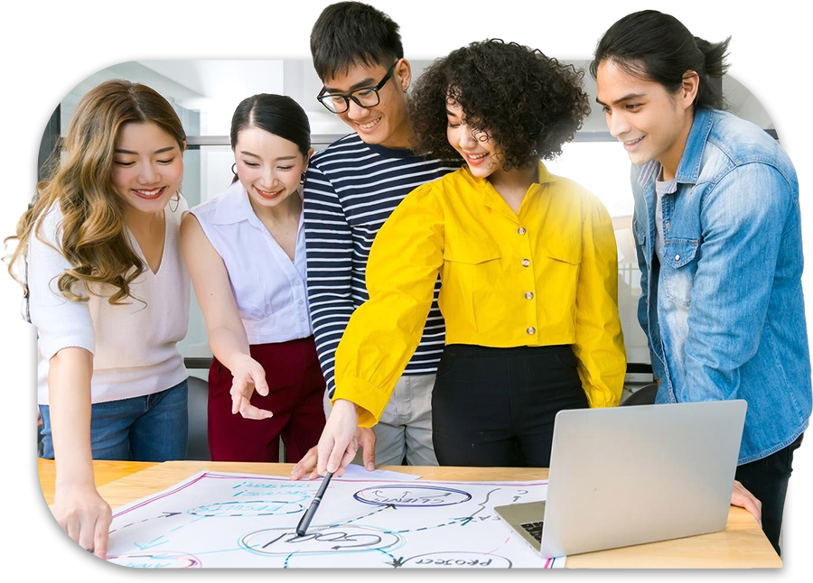 group people working laptop